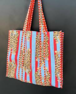 Sac fourre-tout en coton matelassé fait main, imprimé tigre, sac d'épicerie réutilisable - Product Image 5