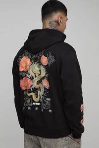 Sweat à capuche pour homme en molleton noir lourd à épaules tombantes avec fermeture éclair et coupe ample - Product Image 4