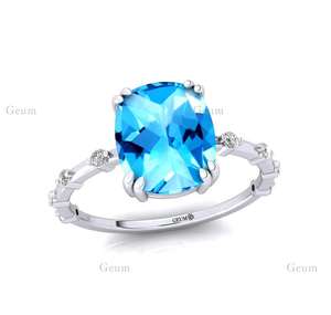 Anillo de piedra NATAL DE DICIEMBRE DE Topacio Azul suizo genuino con diamante natural 2023 último diseñador en anillo de piedras preciosas de oro de 14K OEM - Product Image 4