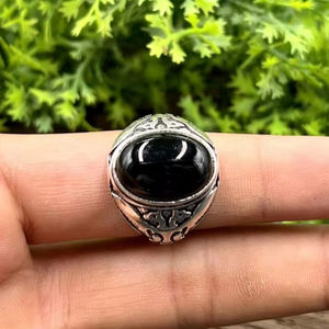 แหวนพลอยออนิกซ์สีดำธรรมชาติ เงินเยอรมัน งานแฮนด์เมด ดีไซน์เนอร์ออกแบบเอง เครื่องประดับชั้นดี แหวนนิรันดร์ เวอร์เมล ขายส่งจำนวนมาก - Product Image 1