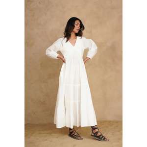 Vestido Largo de Algodón Natural con Cuello en V, Manga Corta, Estilo Casual de Verano con Bolsillos para Mujer - Product Image 2