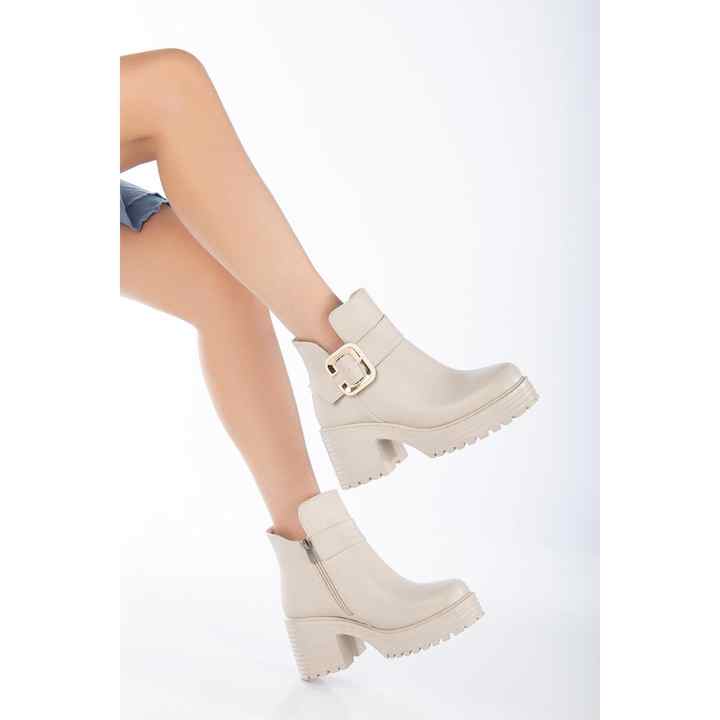 Liana High Sole Women's Boots with Zipper and Buckle Detail