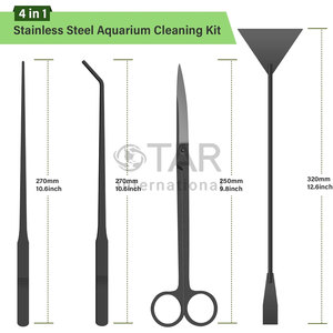 Kit d'outils Aquascape 4 en 1 en acier inoxydable de qualité supérieure Outils pour plantes aquatiques Pince à épiler résistante à la rouille Ciseaux courbés et droits Spatule - Product Image 5