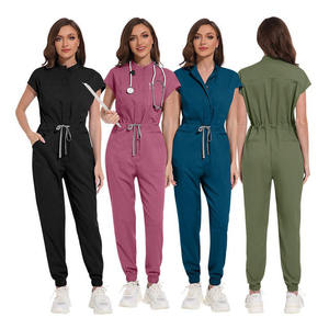 Combinaison médicale personnalisée grande taille pour femmes Mandarin cou Jogger avec gommage élastique en spandex tricoté ensembles d'uniformes d'infirmière - Product Image 2