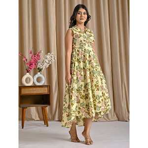 Vestido largo informal de algodón estampado color rosa crema con diseño boutique, transpirable, tallas XS-5XL - Product Image 4