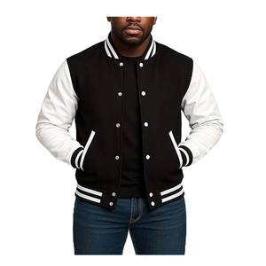Chaqueta de hombre Logo 100% Cachemira mangas de cuero bordado en blanco pareja College Baseball Letterman Fleece Varsity Jacket - Product Image 5