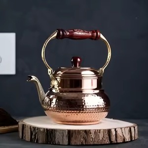 กาต้มน้ำชาทองแดงมันวาวพร้อมหม้อกาแฟด้ามคลาสสิกสำหรับเตาหม้อต้มน้ำตกแต่งสำหรับบ้านหรือคาเฟ่ - Product Image 4