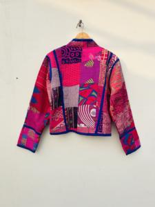 Chaqueta acolchada de retazos de seda más vendida, chaqueta Kantha corta Reversible, chaqueta Reversible para mujer, abrigo de invierno - Product Image 3