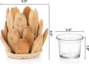 Ensemble de 2 bougeoirs photophore en bois avec tasse votive en verre, bougeoir Lotus rustique, bougeoir en bois - Product Image 2