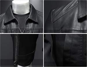 Chaqueta de cuero para hombre, chaquetas de motociclista negras, prendas de vestir de piel sintética Vintage, informal, ligera - Product Image 6