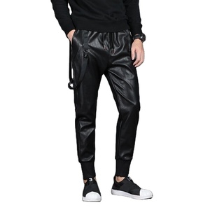 Men's High Waist Faux Leather Sweatpants Street Style <b>Hip</b> Hop Ankle Cuffed Jogger Pants with Drawstring Elastic Casual Trousers - Product Image 3