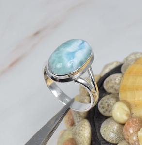 Plata de Ley 925 Promesa Anillo sólido Estilo bohemio Larimar Piedra preciosa Plata de Ley 925 Anillo hecho a mano Joyería Sello Anillo Joyería - Product Image 3