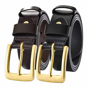 Genuine Leather <b>Belt</b> Black Cowhide Pin Buckle Rectangular Copper Formal Men's <b>Belt</b> Durable Solid Color - Product Image 3