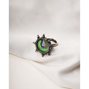 Bague de mariage en argent sterling 925, motif paon peint à la main, collection culturelle Mayur Hastkhala - Product Image 2
