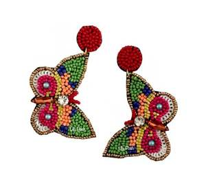 Boucles d'oreilles brodées de perles violettes/jaunes/vertes conçues sur mesure Bijoux de festival de plumes de perles de rocaille de style classique fabriqués à la main - Product Image 5