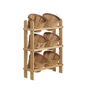 Rustic design Durable Wooden Bushel <b>Display</b> Rack with <b>Baskets</b> Floor Standing <b>Basket</b> <b>Display</b> for Food Fruit Snack from Vietnam - Product Image 2