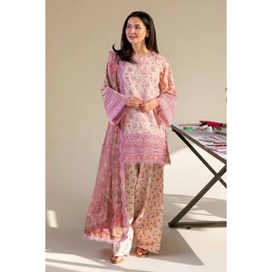 Ensemble de costume 3 pièces d'été pour femme SOBIA NAZIR : chemise respirante en tissu lawn imprimé numériquement et brodé, dupatta en soie, pantalon imprimé - BIC-056 - Product Image 2