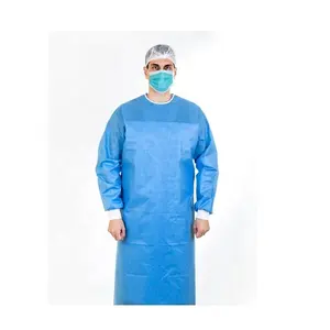 2024 uzun kollu PP olmayan dokuma PE tek izolasyon elbisesi 35gsm mavi tıbbi cerrahi elbisesi