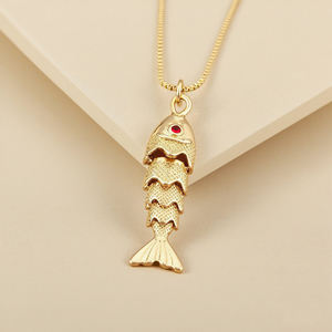 QIKU kalung liontin bentuk ikan, berlapis emas dengan tatahan mata kristal rantai Tautan tembaga lucu untuk hadiah perjalanan pesta - Product Image 1