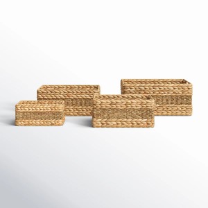 Ensemble de 4 boîtes de rangement en jacinthe d'eau, boîte de rangement artisanale, écologique, naturelle, décoration intérieure et extérieure, vente en gros du Vietnam - Product Image 3