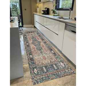 Classic Pattern Printed Rug, Vintage Style Blue Pink Soft Area Rug,Velvet Rug - Product Image 1