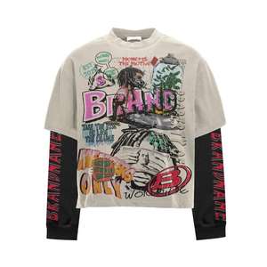 T-shirt surdimensionné unisexe personnalisé 260gsm 100% coton à manches longues col rond t-shirts pour impression T-shirt gaufré à manches longues - Product Image 4