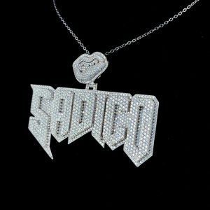 Colgante Personalizado con Inicial, Estilo Rapero, Moissanita VVS y Diamante VS, Plata 925, Estilo Hip Hop, Joyería para Hombre - Product Image 2