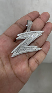 Collar con Nombre Personalizado con Letra Z, Chapado en Oro, Plata 925, Moissanita Baguette, Estilo Hip Hop, Collar con Nombre Personalizado, 6.2 Quilates - Product Image 4