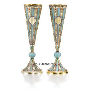 Juego de 2 decoraciones de boda de alta calidad chapadas en oro de alta calidad y centro de mesa, jarrón de trompeta, suministros de la India - Product Image 2