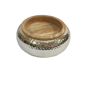 Tazón de chocolate de acero inoxidable de diseño martillado con tapa de madera Tazón de postre de forma redonda de calidad de lujo para uso de servicio de chocolate - Product Image 1