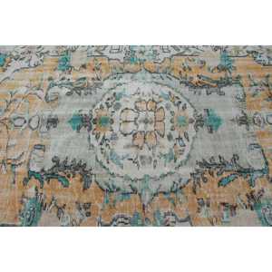 Turkish Vintage Large Rug 5.7x9.1 ft, <b>Yellow</b> Blue Striped <b>Wool</b> Rug - Product Image 5