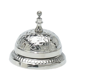 Campana de Escritorio de Metal Moderna y Duradera con Base de Madera y Acabado Dorado Brillante, Hecha a Mano por TIHAMI INC, para Hoteles y Oficinas - Product Image 3