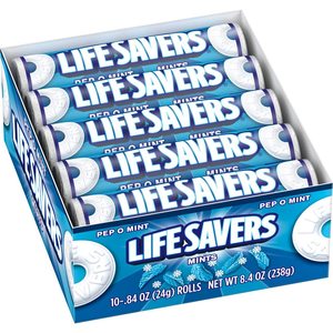 LIFE SAVERS Pep-O-Mint Caramelos Duros en Rollos Individuales, Mentas, Caramelos de Pimienta a Granel, Caramelos Duros, 0.84 Onzas, Caja de 20 Unidades - Product Image 3