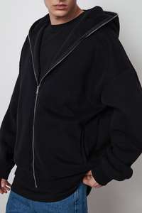 Logo personnalisé en gros surdimensionné noir fermeture éclair à capuche pour hommes 100% coton haute qualité GSM streetwear - Product Image 2