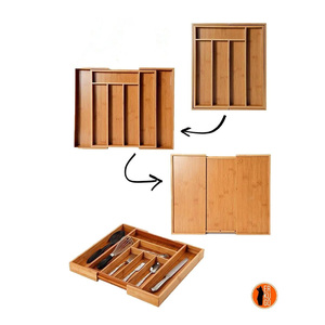 Organizador de Cucharas Deslizante de Bambú, 30x34cm, 5-7 Compartimentos, Organizador de Cocina Ecológico con Clips para Ollas - Product Image 4