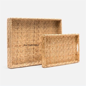 Ensemble de 2 pièces 963.* Plateau de service alimentaire en jute et en osier fabriqué à la main Offre Spéciale ménager Usine Vente en gros fournitures pour restaurants et hôtels - Product Image 1