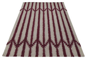 Alfombra Dhurrie Moderna y Ecológica de Lana, Tejida a Mano con Hilo Fino, Diseño Plano y Delgado en Color Beige Marrón con Rayas Geométricas para Hogar, Oficina o Pasillo - Product Image 4