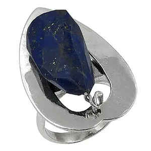 Art Palace Geometric <b>Lapis</b> <b>Lazuli</b> Cocktail <b>Ring</b> 925 Silver Bezel Setting Bohemia Style Elegant Unisex Everyday Wear - Product Image 2