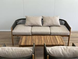 Huy Gia Ensemble de canapés convertibles en teck de luxe Meubles de jardin en bois de marque pour patio extérieur Appartement Salon Canapés - Product Image 2