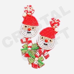 Santa Face Dangle Earrings New Arrival <b>Cross</b>-Border Handmade Beads Gold Trendy Creative for Parties Christian Style - Product Image 2