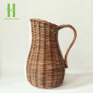 Vase en rotin naturel vintage décor en osier tissé à la main Vase à fleurs cannelé sablier en rotin Vase décoratif pour la décoration de mariage à la maison - Product Image 5