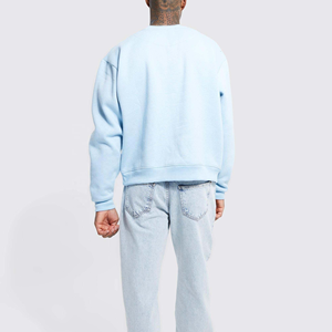 Sweat-shirt bleu clair avec logo en relief pour homme, col rond surdimensionné, pull personnalisé en molleton, OEM ODM, streetwear - Product Image 3