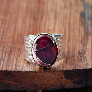 Rosa roja Dalia turquesa anillo 925 plata esterlina Banda ancha Boho boda declaración joyería regalo - Product Image 2