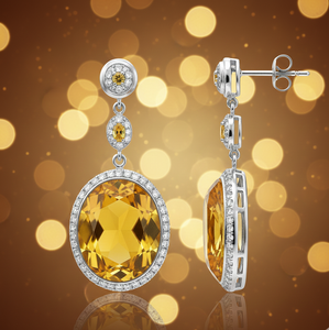 Yellow Hydro Oval with CZ <b>Earrings</b> 18 gm 925 Sterling <b>Silver</b> 18K Gold Plated <b>Earrings</b> for Women and Girl - Product Image 1
