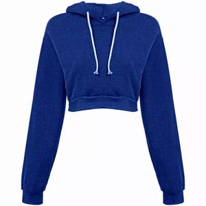 Venta al por mayor de las mujeres de moda sudaderas de invierno 100% de algodón de cuello redondo Casual Zip Drop Shoulder Cropped impermeable con capucha frontal - Product Image 5