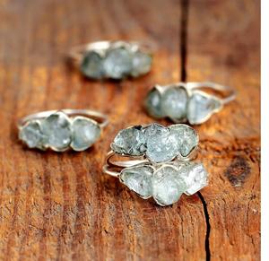 Anillo de tres piedras de alta calidad para mujer, Plata de Ley 925, piedra preciosa aguamarina sin cortar Natural, diseño elegante, compromiso, boda - Product Image 2