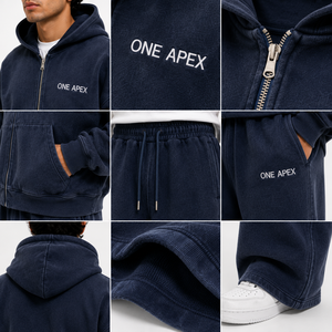 ชุดวอร์มฮู้ดดี้ซิปสีน้ำเงินกรมท่าทรงปกติ ONE APEX สำหรับผู้ชาย ผ้าฟลีซเนื้อหนาพรีเมียม กางเกงขายาวทรงกว้าง ชุดเซ็ตผ้าฝ้าย 100% สำหรับฤดูหนาว - Product Image 6