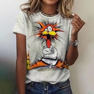 Camisetas divertidas con gráfico de animales para mujer, camiseta informal de manga corta para mujer, de gran tamaño a la moda ropa femenina Kawaii, camisetas de verano para mujer - Product Image 4