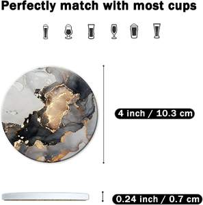 Round Wood Marble <b>Coaster</b> Set Custom Engraved Personalized Modern Creative Round - Product Image 2