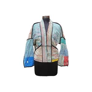 Hecho a mano Vintage Reversible Kantha chaqueta magnífico Algodón puro cuello alto frontal transpirable tejido invierno botón para otoño - Product Image 1